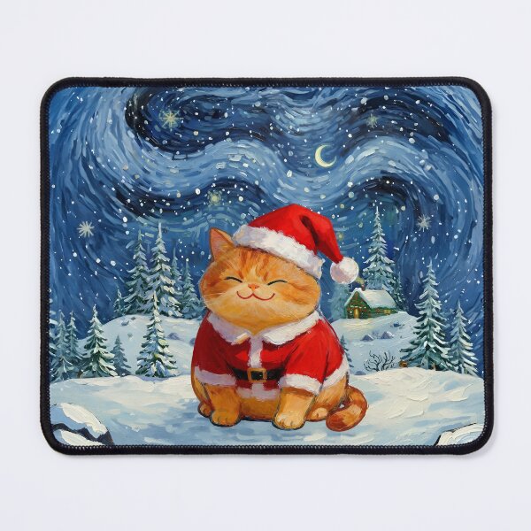 Item preview, Ginger Cat Santa in Snowy Starry Night designed and sold by Meow Gogh Painter Studio.