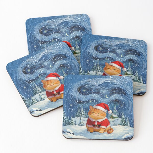 Item preview, Ginger Cat Santa in Snowy Starry Night designed and sold by Meow Gogh Painter Studio.