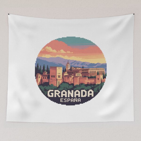 Item preview, Granada España Pixel Art - La Alhambra Sunset Landscape Design designed and sold by CircinusStore.