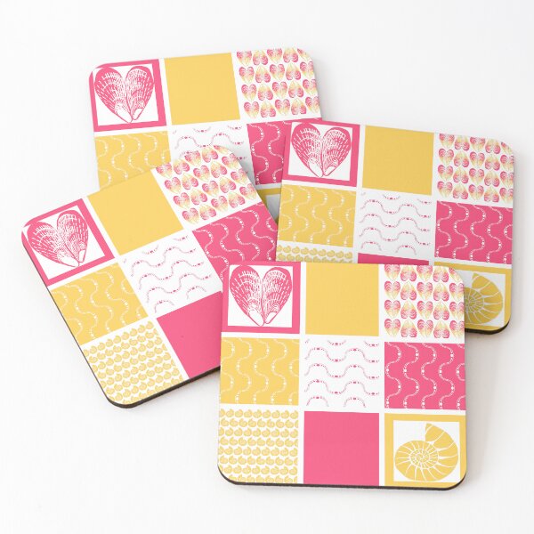 Item preview, Bold and bright coastal patchwork magenta pink and golden yellow designed and sold by LisaLeQuelenec.