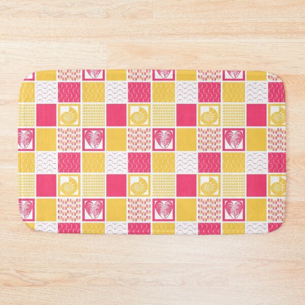 Item preview, Bold and bright coastal patchwork magenta pink and golden yellow designed and sold by LisaLeQuelenec.