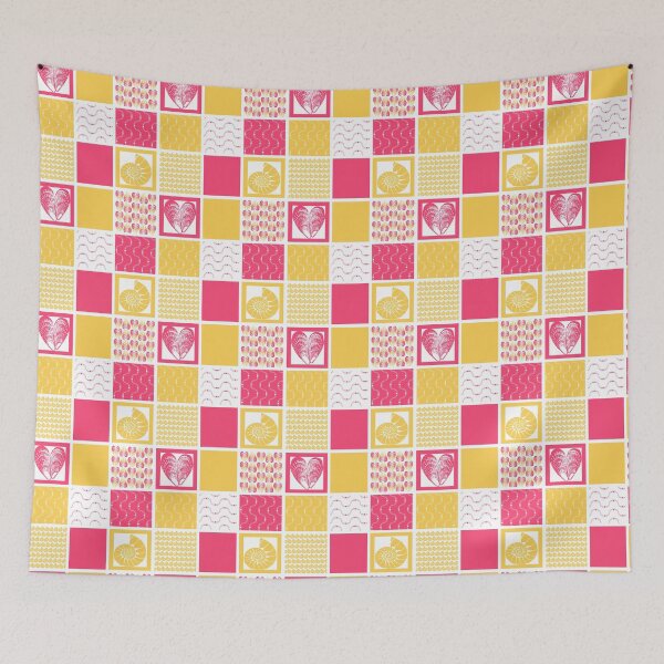 Item preview, Bold and bright coastal patchwork magenta pink and golden yellow designed and sold by LisaLeQuelenec.