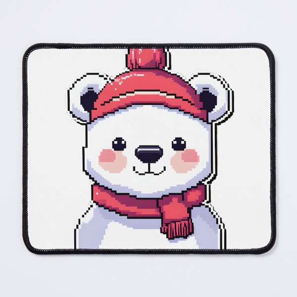 Item preview, Cute Pixel Polar Bear Wearing Red Winter Hat designed and sold by BankMano.