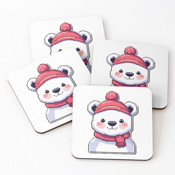 Item preview, Cute Pixel Polar Bear Wearing Red Winter Hat designed and sold by BankMano.