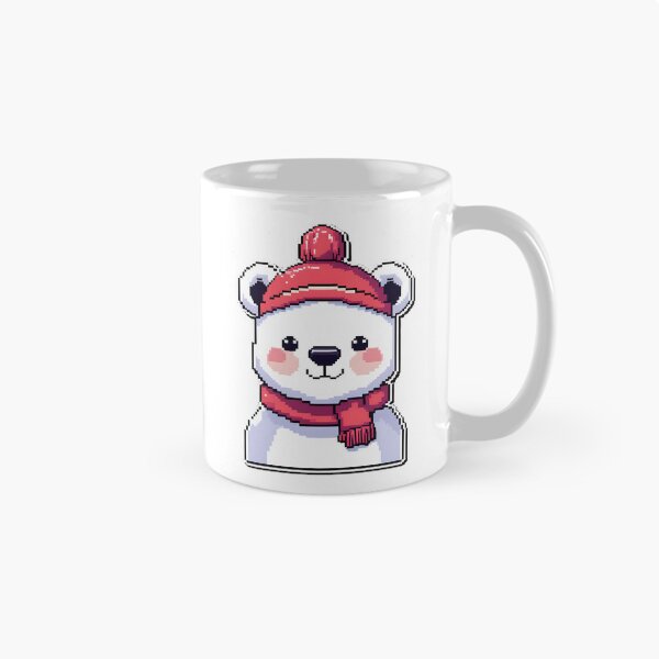 Item preview, Cute Pixel Polar Bear Wearing Red Winter Hat designed and sold by BankMano.