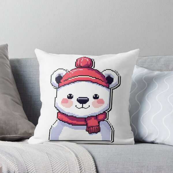 Item preview, Cute Pixel Polar Bear Wearing Red Winter Hat designed and sold by BankMano.