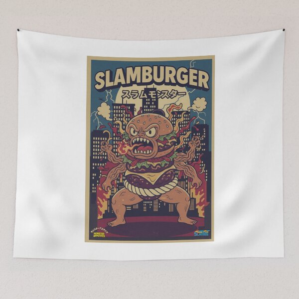 Item preview, Monster Burger Art: Kaiju Burger Retro Parody SLAMBURGER designed and sold by SlanTee.