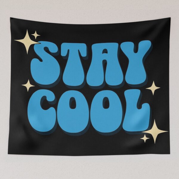 Item preview, Stay Cool Retro Typography – Bold Blue Motivational Quote with Sparkles on Dark Background designed and sold by Bright Nest Studio.