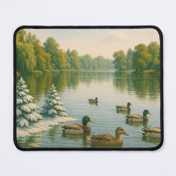 Item preview, Lago surreal com patos e pinheiros nevados designed and sold by Leonornature.