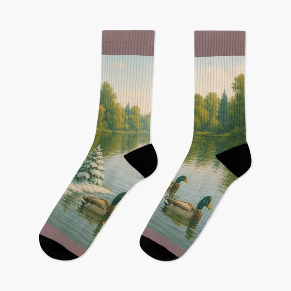Item preview, Lago surreal com patos e pinheiros nevados designed and sold by Leonornature.