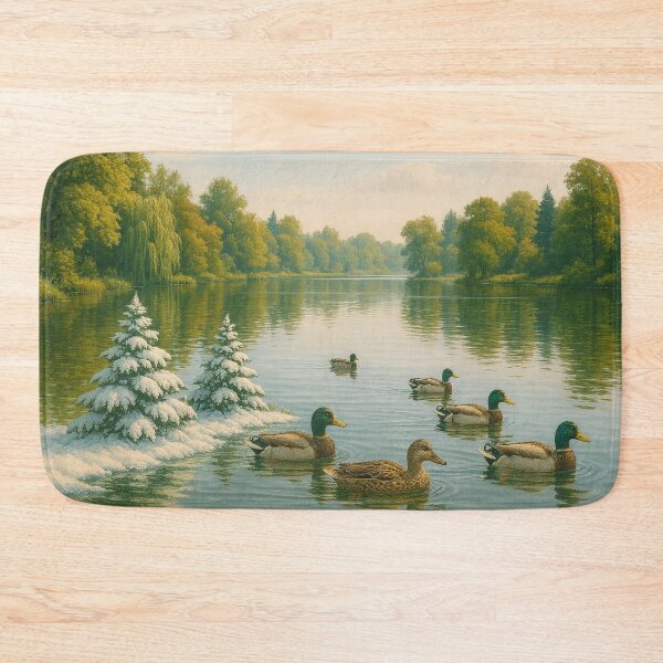 Item preview, Lago surreal com patos e pinheiros nevados designed and sold by Leonornature.