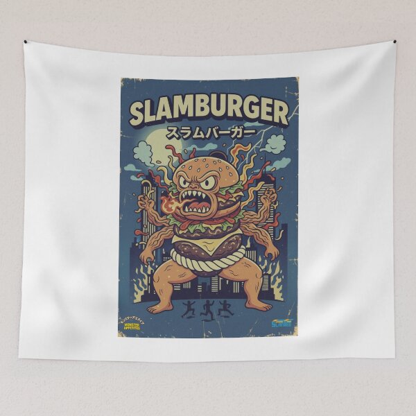 Item preview, Angry Slamburger Kaiju – Hangry for Burgers Vintage Japanese Poster designed and sold by SlanTee.