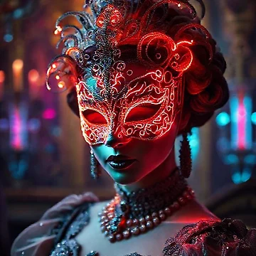 Artwork thumbnail, Neon Masquerade Rococo Princess by JKCreativeFlow