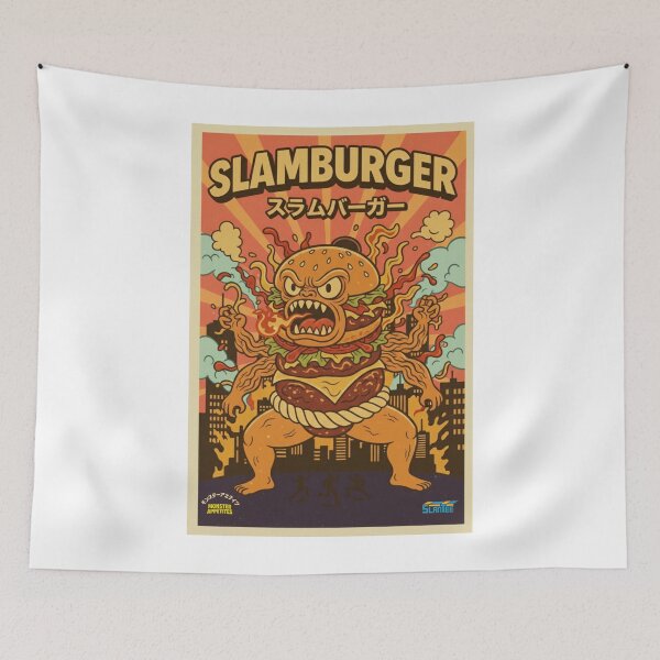 Item preview, Warm Retro Burger Monster – Vintage Kaiju Gift Hangry Monster designed and sold by SlanTee.