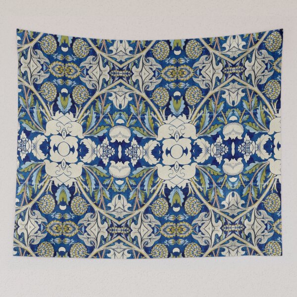 Item preview, Blue Vintage Botanical Tile Pattern designed and sold by Surfy42.