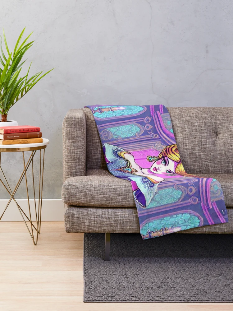 Thumbnail 2 of 6, Throw Blanket, Pixel Rococo Neon Princess designed and sold by JKCreativeFlow.