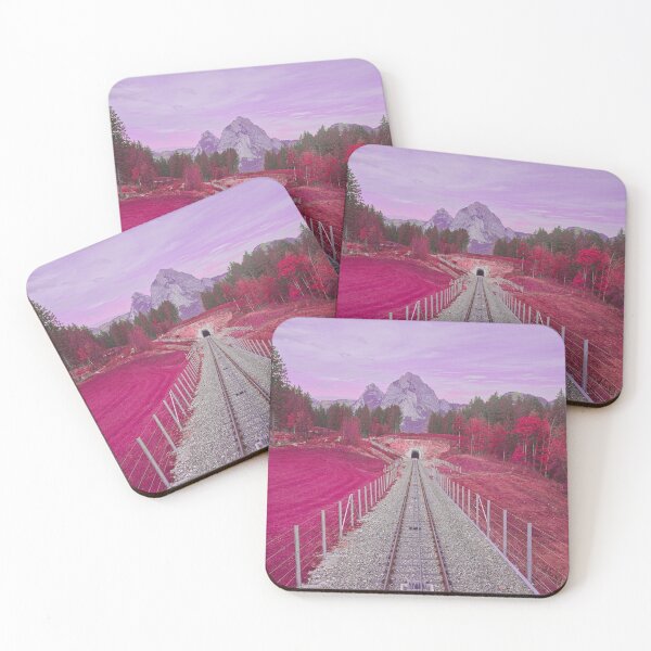 Item preview, Railway tracks in pink – path to the Alps / Swiss Artwork Photography designed and sold by Raphael Wolf.