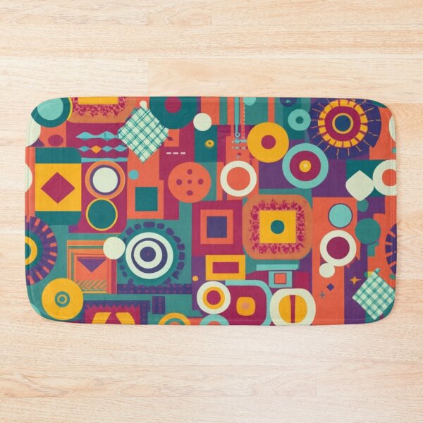 Item preview, Seamless fabric with squares and circles, illustration, multicolor, graphic, wonderful illustration designed and sold by gulka8.