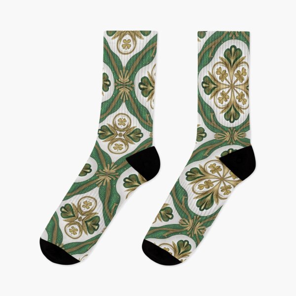 Item preview, Saint Patrick's Day tile pattern on white background, green and gold flowing illustration, gorgeous artwork, patterned fabric, colorful illustrations designed and sold by gulka8.