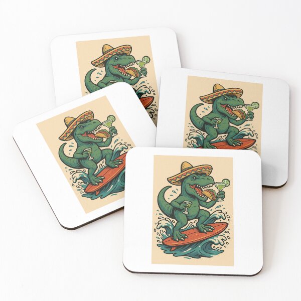 Item preview, Surfing Dinosaur With Taco & Margarita designed and sold by PixelChrome Studio.