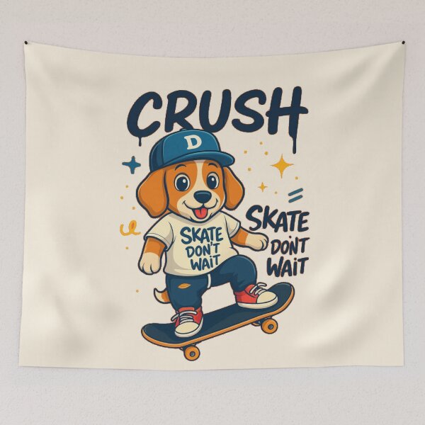 Item preview, Cute Skate Dog T-Shirt – Fun Cartoon “Skate Don’t Wait” Streetwear designed and sold by KDesignCrafts.