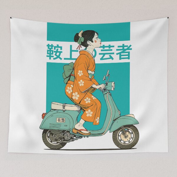 Artikelvorschau, Retro-Geisha auf dem Roller – Japanische Vintage-Pop-Art entworfen und verkauft von Fregoli 2D.