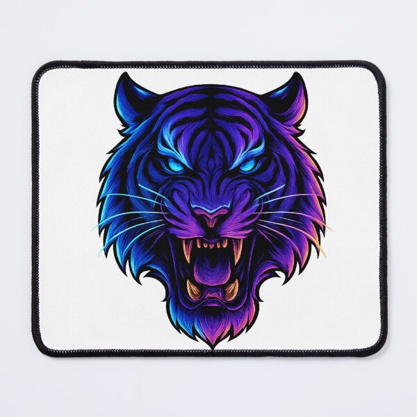 Item preview, Neon Tiger Head – Cyber Glowing Wild Cat Art | Fierce RGB Animal Illustration designed and sold by GoldenDreamGallery.