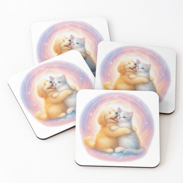 Item preview, Puppy and Kitten Embrace in Pastel Aura of Love and Light designed and sold by Meta Mirage .