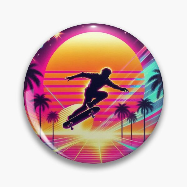 Artikelvorschau, Retro Sunset Skateboarding – Synthwave Vibes entworfen und verkauft von Dogandesighn.