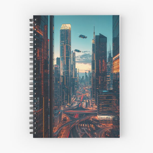 Item preview, Skyways at Dusk – Futuristic City Arteries designed and sold by SoftgroveStudio.