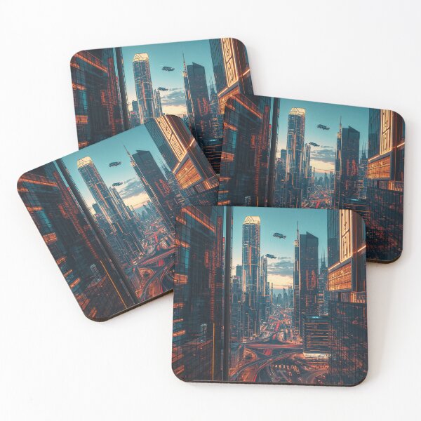 Item preview, Skyways at Dusk – Futuristic City Arteries designed and sold by SoftgroveStudio.
