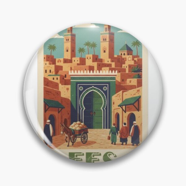 Item preview, Fez Morocco Vintage Travel Poster | Green Gate Bab Bou Jeloud and Medina Scene | Traditional Moroccan Souk Illustration designed and sold by Zouak.
