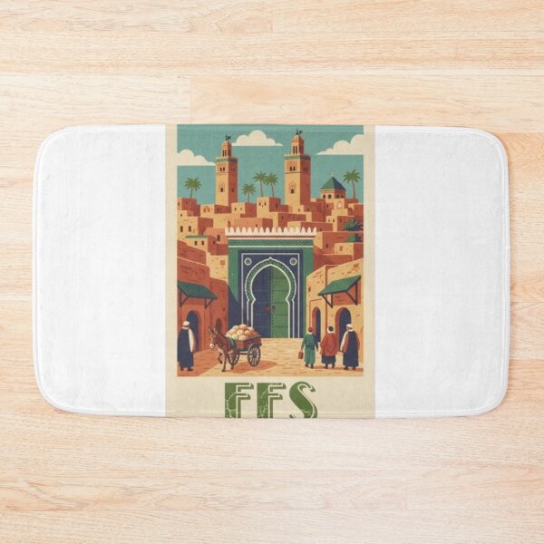 Item preview, Fez Morocco Vintage Travel Poster | Green Gate Bab Bou Jeloud and Medina Scene | Traditional Moroccan Souk Illustration designed and sold by Zouak.