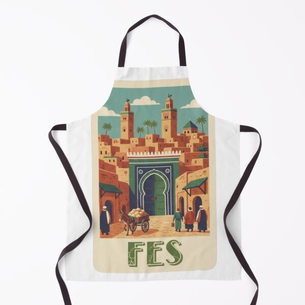 Item preview, Fez Morocco Vintage Travel Poster | Green Gate Bab Bou Jeloud and Medina Scene | Traditional Moroccan Souk Illustration designed and sold by Zouak.