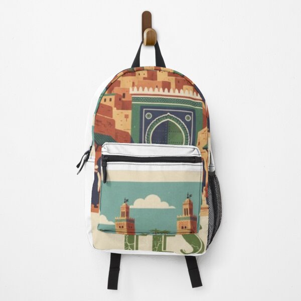 Item preview, Fez Morocco Vintage Travel Poster | Green Gate Bab Bou Jeloud and Medina Scene | Traditional Moroccan Souk Illustration designed and sold by Zouak.