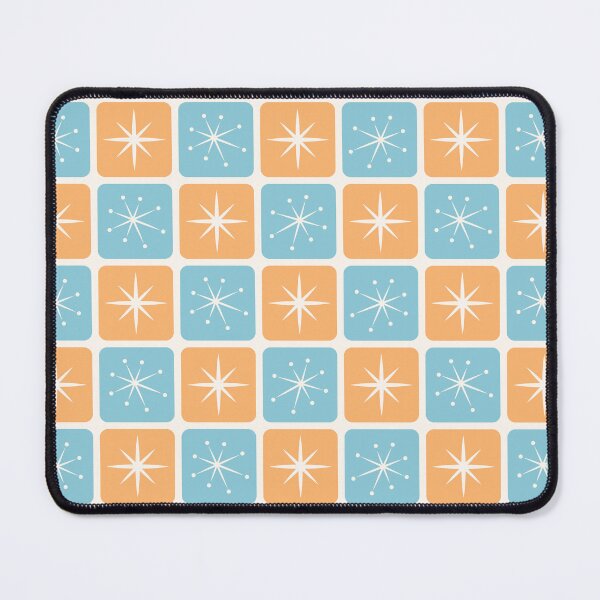 Item preview, Mid Century Atomic Stars Checks Sunny Orange Vintage Blue designed and sold by Pinkdeer Designs.