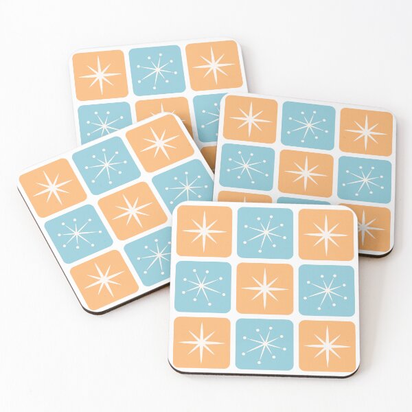 Item preview, Mid Century Atomic Stars Checks Sunny Orange Vintage Blue designed and sold by Pinkdeer Designs.
