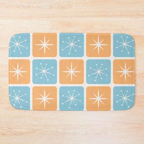Item preview, Mid Century Atomic Stars Checks Sunny Orange Vintage Blue designed and sold by Pinkdeer Designs.