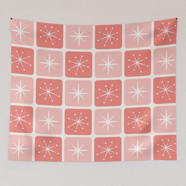 Item preview, Mid Century Atomic Stars Checks Coral Red - Vintage Christmas  designed and sold by Pinkdeer Designs.