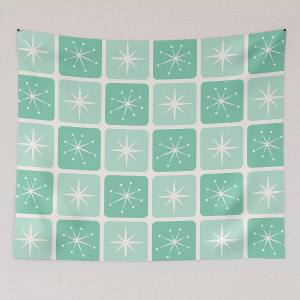 Item preview, Mid Century Atomic Stars Checks Mint Green - Vintage Christmas  designed and sold by Pinkdeer Designs.
