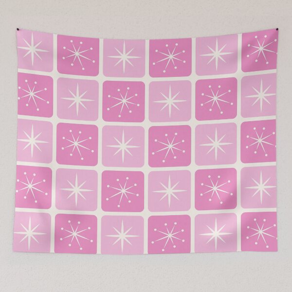 Item preview, Mid Century Atomic Stars Checks Palm Springs Pink designed and sold by Pinkdeer Designs.