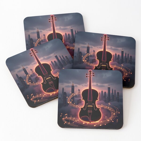 Item preview, Neon Symphony: Afrofuturist Violin Over Cityscape designed and sold by Pulse Of Africa.