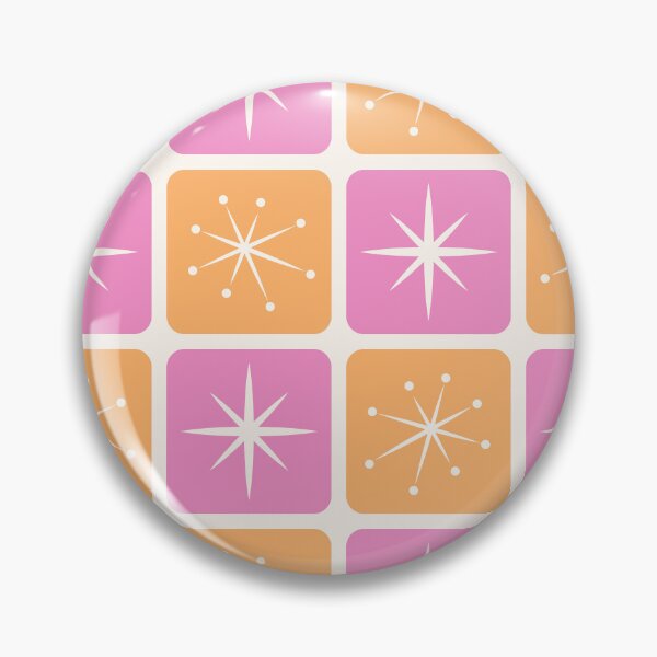 Item preview, Mid Century Atomic Stars Checks Sunny Orange Bright Pink designed and sold by Pinkdeer Designs.