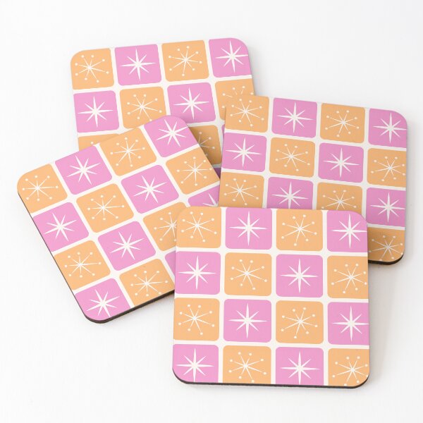 Item preview, Mid Century Atomic Stars Checks Sunny Orange Bright Pink designed and sold by Pinkdeer Designs.
