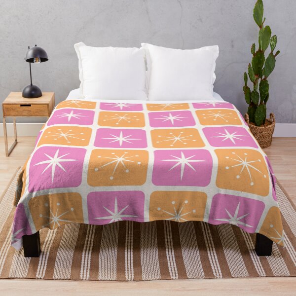 Item preview, Mid Century Atomic Stars Checks Sunny Orange Bright Pink designed and sold by Pinkdeer Designs.