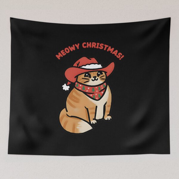 Item preview, Meowy Christmas Cowboy Cat Shirt - Cute Santa Hat Feline Tee designed and sold by Pawrizzma POD.