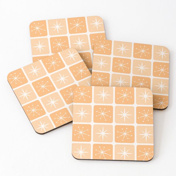 Item preview, Mid Century Atomic Stars Checks Sunny Orange designed and sold by Pinkdeer Designs.