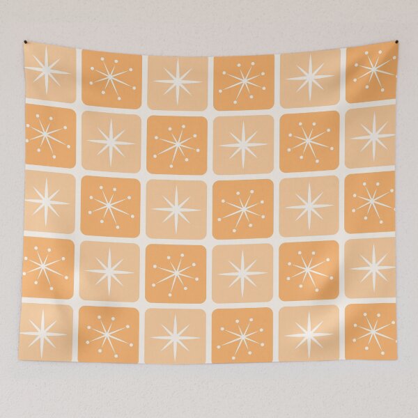 Item preview, Mid Century Atomic Stars Checks Sunny Orange designed and sold by Pinkdeer Designs.