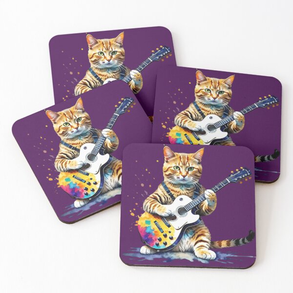 Item preview, Color Splatter Cat playing Guitar designed and sold by MirucaDesign.