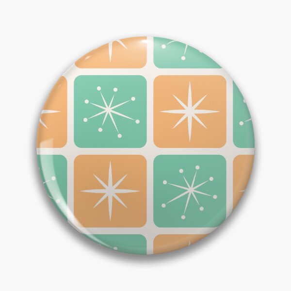 Item preview, Mid Century Atomic Stars Checks Sunny Orange Mint Green designed and sold by Pinkdeer Designs.